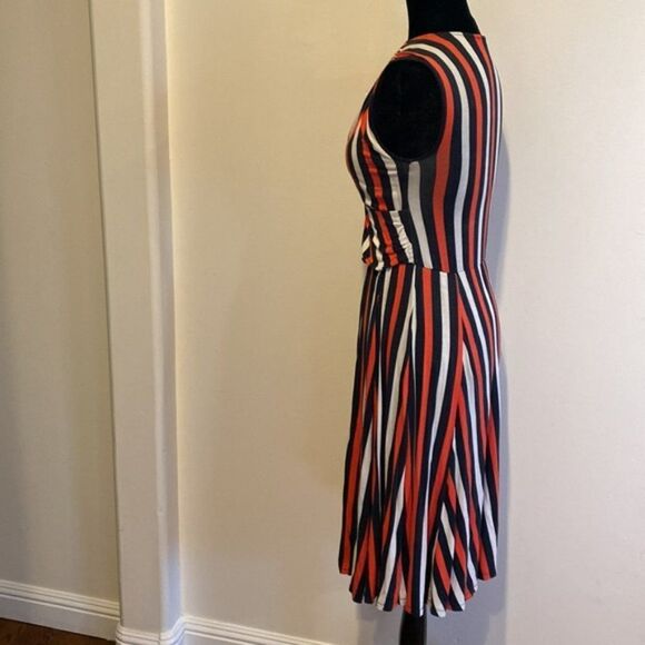Gap Midi color block strip navy/red print work dress Faux wrap jersey XS - Picture 4 of 8